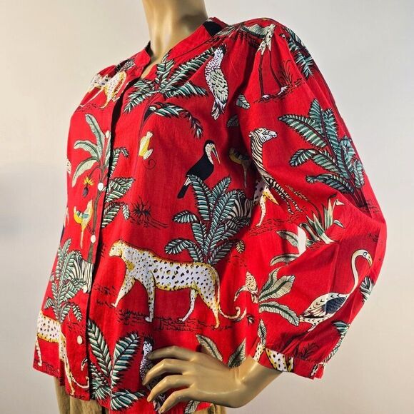 Mary Marshmallow Tops - Mary Marshmallow Womens Jungle Safari Print Shirt Size Large Cotton
